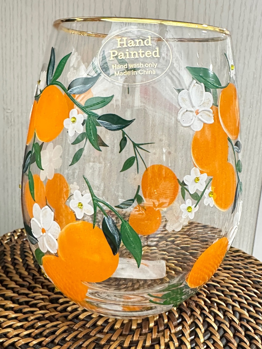 Hand Painted Oranges & Blossoms Glasses tumbler - 14oz